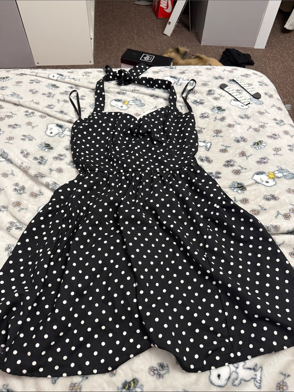 Nike Black & White Polka Dot Halter Mini Dress